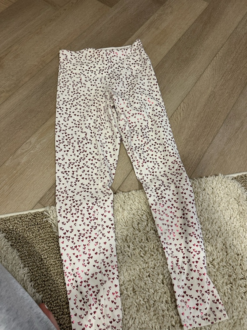 Heart Print Cream Leggings - Soft Stretch